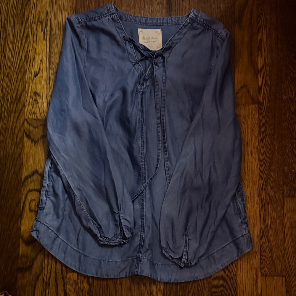 Altar'd State Denim Blue Lace-Up Top